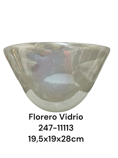 [247-11113] FLORERO DE VIDRIO BLANCO PERLADO 19.5X19X28CM