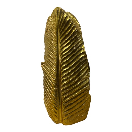 [796-BC179-029] FLORERO FORMA DE HOJA DORADO 10X30X14CM