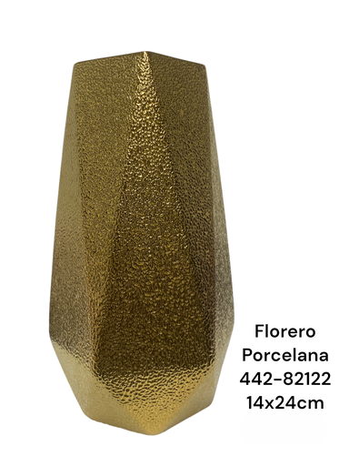 [442-82122] FLORERO PORCELANA DORADO ROMBOS 14X24CM