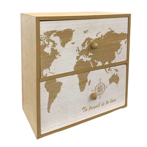[531-29422] MINI ARMARIO DECORATIVO EN MADERA MAPA MUNDI 30.5X30.5CM