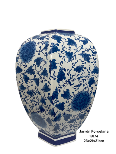 [CS19174] JARRON PORCELANA FLOREADO AZUL 23X21X31CM