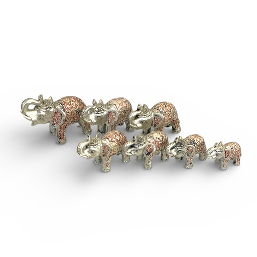 [22035] SET DE 7 ELEFANTES CHAMPAGNE CON ROJO 7CM