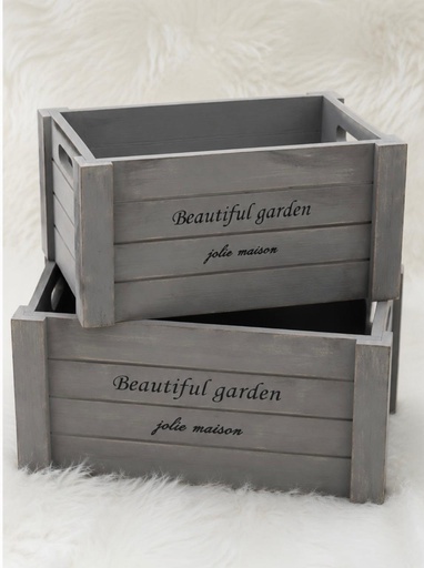 [IC248-6] MACETAS GRIS DE MADERA ENVEJECIDA X2  16X35.5X26CM-13X25.5X16CM