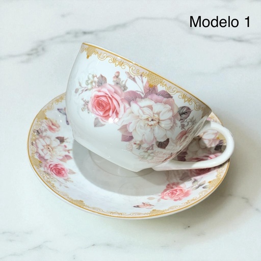 [2024011945806] JGO DE TAZA Y PLATO DE PORCEL 4PZAS