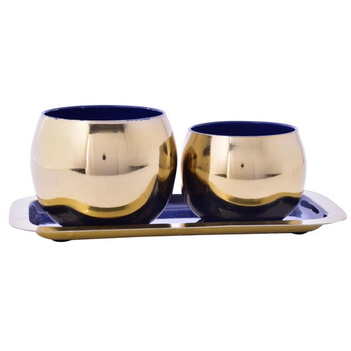[428-3301427] SET DE 2 MACETAS AZUL/DORADO 25X14CM
