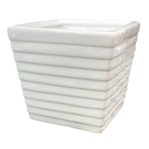 [18077-20] MACETA BLANCA CUADRADA LÍNEAS 10CM