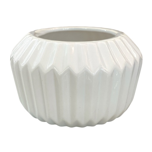 [18077-21] MACETA BLANCA REDONDA LINEAS 8CM