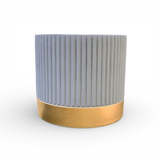 [8679813202264] MACETA BASE DORADA LINEAS GRIS PEQUEÑA 10X9.5CM