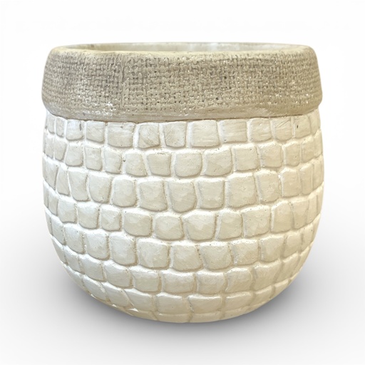 [8679813202189] MACETA BEIGE CUADROS VINTAGE CERAMICA GRANDE 14X12.5CM