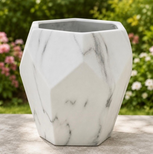 [6820210610127] MACETA CERAMICA MARMOLEADA EXAGONAL 16X16CM