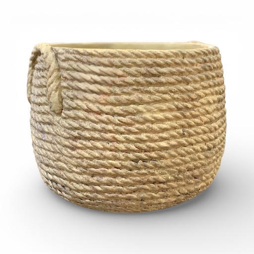 [8679813517757] MACETA CANASTA TEJIDA CAFÉ CERAMICA GRANDE 21X16.5CM