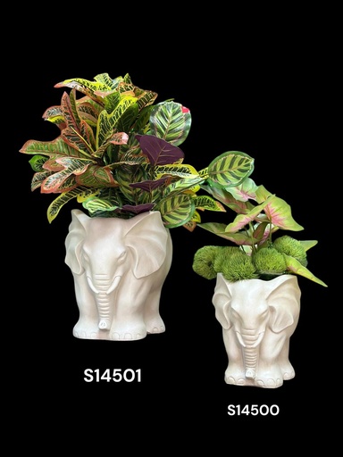 [S14500] MACETERO ELEFANTE FIBRA MINERAL BEIGE 27.5X22X26CM