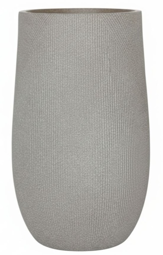 [S08449] MACETERO TUBULAR CON TEXTURA LINEAS DE FIBRA ARCILLA TAUPE 48X48X75CM
