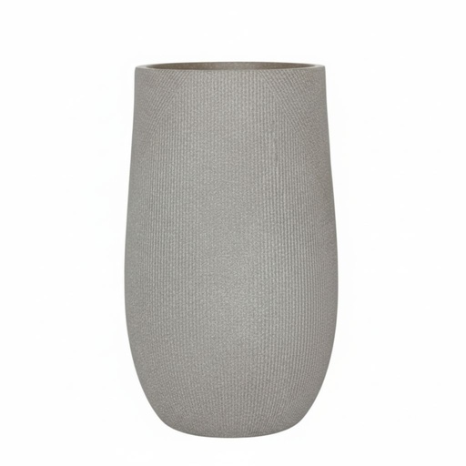 [S08448] MACETERO TUBULAR CON TEXTURA LINEAS DE FIBRA DE ARCILLA TAUPE 35X35X55CM