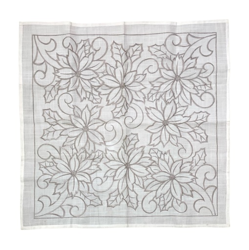 [XMFE-33009-14A] MANTEL NAVIDEÑO BLANCO PONSETIAS GRIS 85X85CM