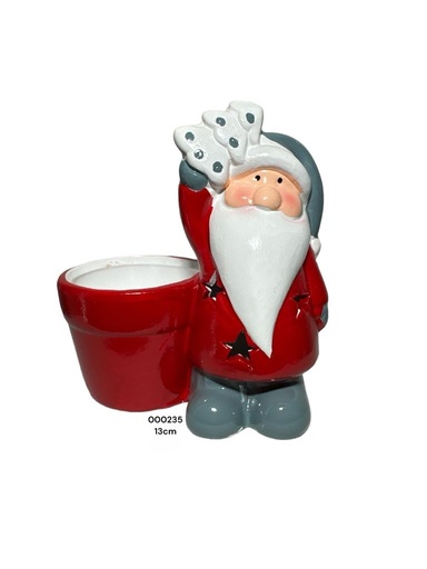 [2122100000235] NAVIDAD CERAMICA/ MACETA ROJA PAPA NOEL C/LUZ 13X13CM