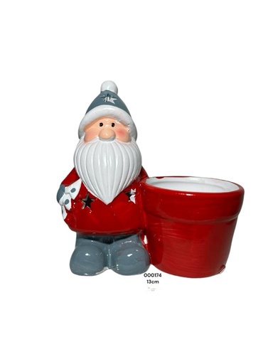 [2122100000174] NAVIDAD CERAMICA/ MACETA ROJA PAPA NOEL C/LUZ X1 13X13CM