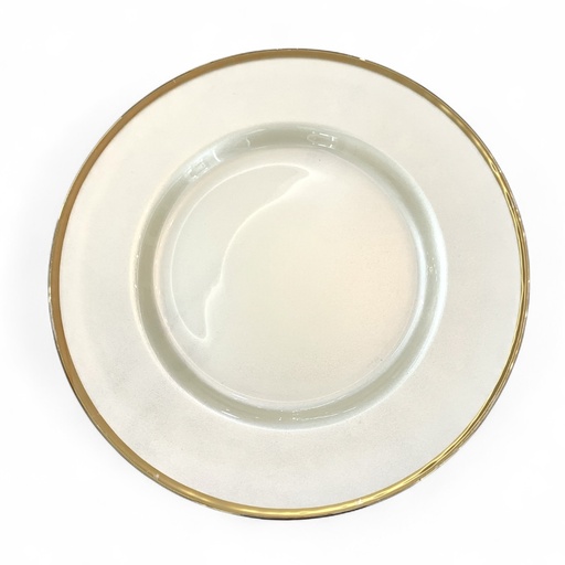 [8679810721942] PLATO BASE DE CRISTAL BEIGE FILO DORADO 33CM