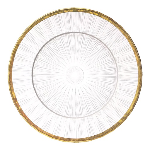 [8679810730364] PLATO BASE DE CRISTAL TRANSPARENTE FILO DORADO