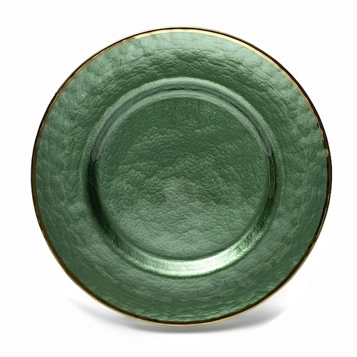 [8679810721966] PLATO BASE DE CRISTAL VERDE FILO DORADO 33CM