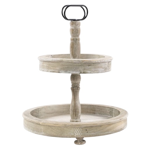 [8679816717468] PORTA BOCADITOS 2 PISOS MADERA VINTAGE REDONDO 39X46CM