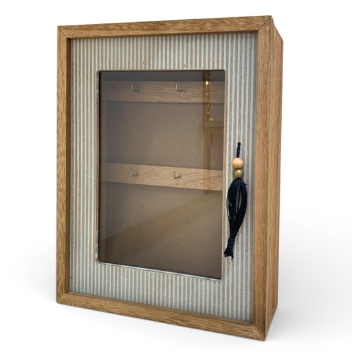 [53243035] PORTALLAVES CON PUERTA DE VIDRIO LINEAS CELESTE 21X6.5X26CM