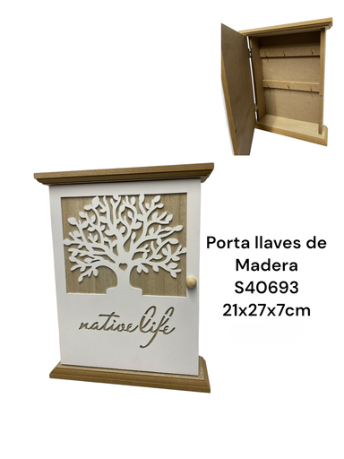 [2023126406936] S40239 PORTA LLAVES DE MADERA 21X27X7CM
