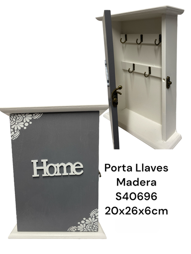 [S40696] PORTA LLAVES DE MADERA GRIS 20X26X6CM