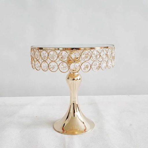 [ZHE134-01] PORTA TORTA CRISTALES DORADO 21X20CM