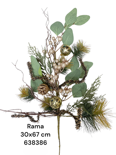 [8679811638386] RAMA  PINO C/BOMBILLO Y PIÑA 67CM