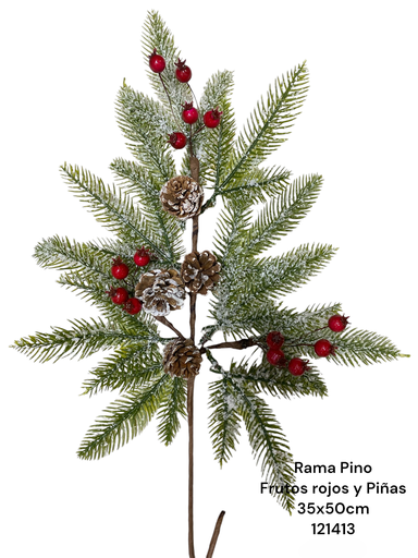 [8679811121413] RAMA CIPRES NEVADO FRUTOS ROJOS C/BELLOTA 60CM