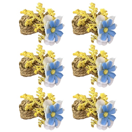 [6910564156034] AROS DE SERVILLETA YUTE FLOR CELESTE SET X6