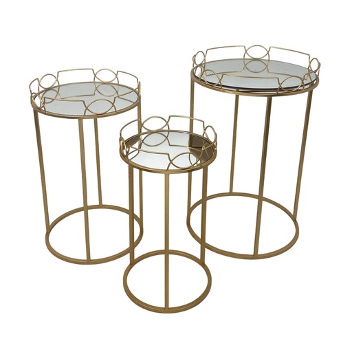 [449-847595] SET DE 3 MESAS BASE DE ESPEJO 46X46X70CM