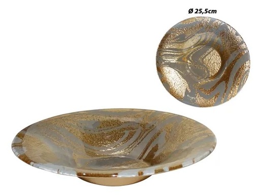 [107874] TAZON VIDRIO DISEÑO MARMOL DUNA DORADO 25.5CM 2600-1D76-94-001-17449 