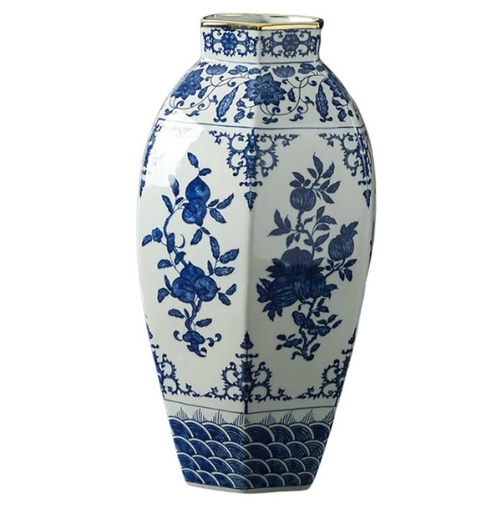 [6981606485771] PT71-003 FLORERO BLUE DECOR FILO DORADO 19X37CM