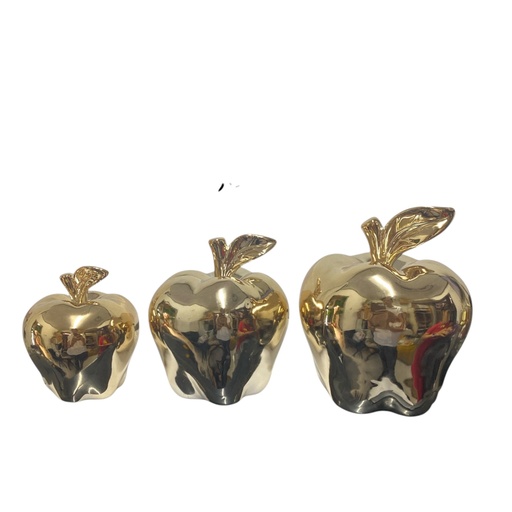 [438-25965] SET DE 3 MANZANAS CERAMICA DORADA 12X13, 9X11, 7X9CM
