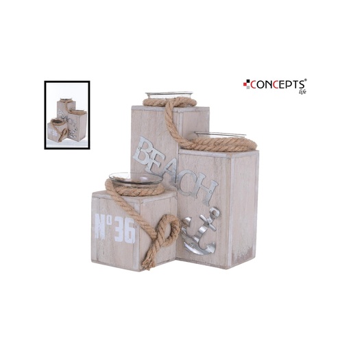 [530-462377] PORTA VELA DE MADERA BEACH 20*15CM