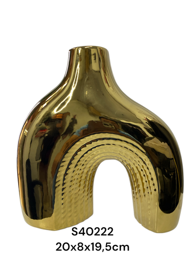 [2023126402228] S40222 FLORERO PORCELANA DORADO 20X8X19.5CM