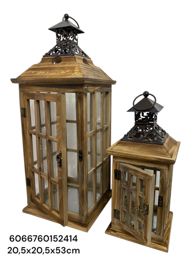 [6066760152414] SC15241 FAROL MADERA ENVEJECIDO LATON 20.5X20.5X53CM