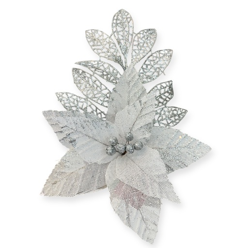 [934605] FLOR NAVIDEÑA PLATA/BLANCO REF: ES24393 23X43CM