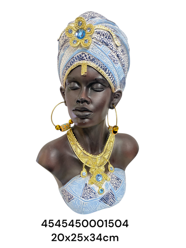 [4545450001504] CS8020506 AFRICANA BUSTO CELESTE DORADO 20X25X34CM