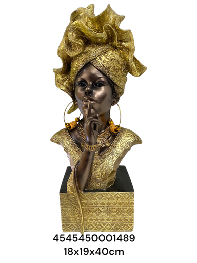 [CS8020491] AFRICANA BUSTO DORADO 18X19X40CM