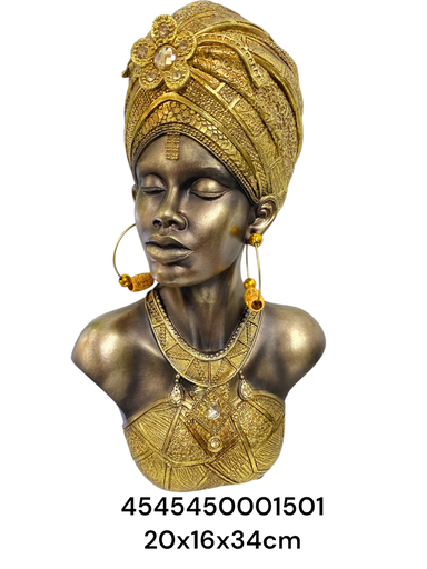 [4545450001501] CS8020503 AFRICANA BUSTO DORADO 20X16X34CM