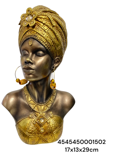[4545450001502] CS8020504 AFRICANA BUSTO DORADO 17X13X29CM