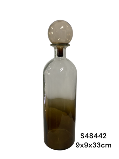 [S48442] BOTELLA DE VIDRIO TONO CAFE DIFUMINADO 9X9X33CM