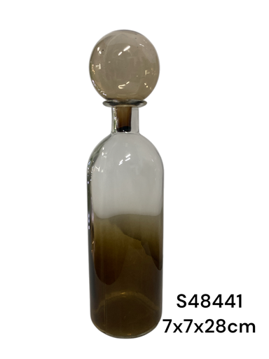[S48441] BOTELLA DE VIDRIO TONO CAFE DIFUMINADO 7X7X28CM