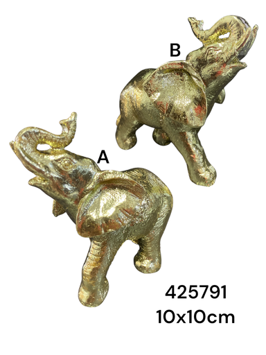 [425791] ES25314 ELEFANTE POLIRESINA DORADO 10X10 CM