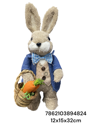 [7862103894824] SYT240052 CONEJO TRAJE AZUL CON CANASTA 12X15X32CM