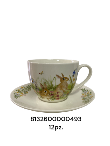 [8132600000493] IC1292-13 TAZA/PLATO CERAMICA PASCUA 12PZ.