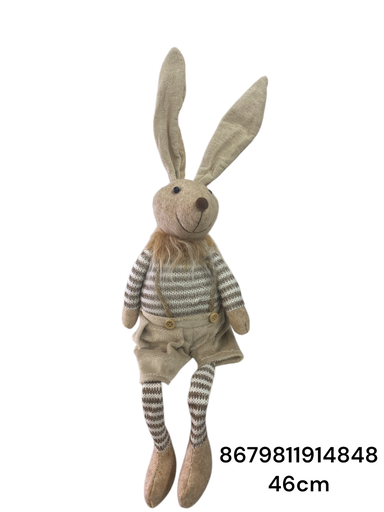 [8679811914848] CONEJO PASCUA BEIGE CON LINEAS PIERNAS COLGANTES 46CM